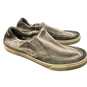 Skechers Dario Touren Shoes Mens 10.5 Gray Green Canvas Corduroy Slip On Loafers